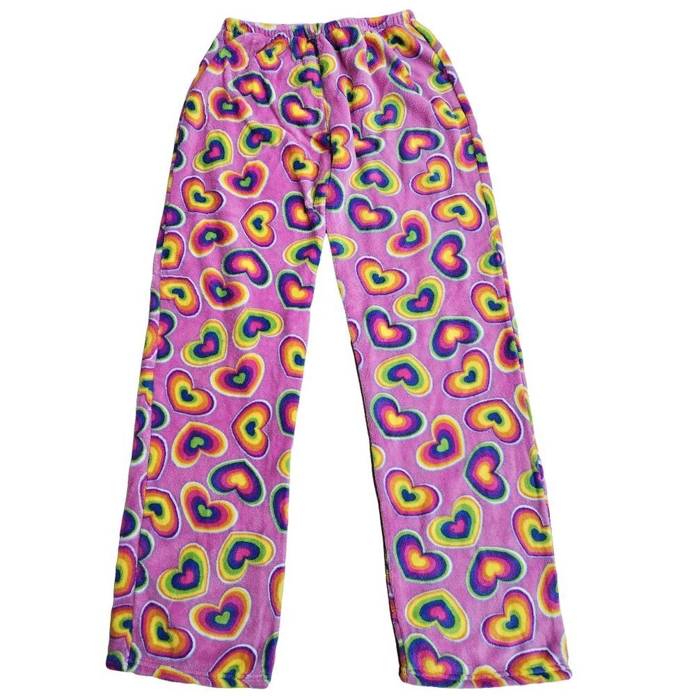 Girls' Plush Pajama Pants, Size Junior Small (3-5) Rainbow Hearts Print